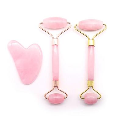 China Portable natural stone for face massage tool jade roller gua sha set for sale