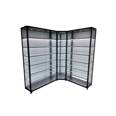 China Ships Fully Assembled Retail Glass Display Showcase With Adjustable Shelves And LED Lighting for sale