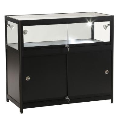 China Super Mall Glass Black Display Counter With LED Lights for sale