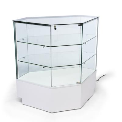 China Features Decorative Hot Sale White Glass Jewelry Display Counter With 2 Glass Shelves for sale