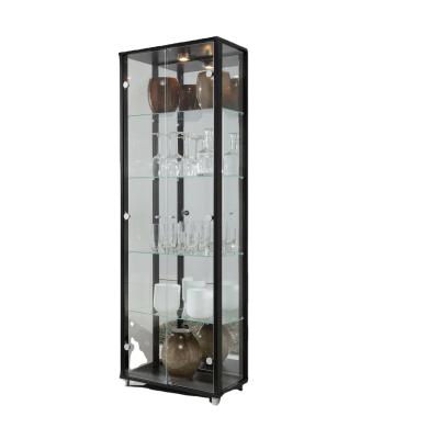 China Ships Fully Assembled Retail Glass Display Cabinet Black White Silver Glass Shelves 4 Mirror Back for sale