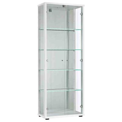 China Ships Fully Assembled 2 Door Modern Lockable Glass Display Cabinet Chain With White LED Spot Light for sale