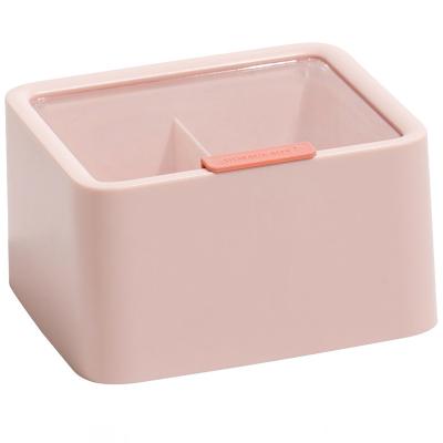 China Simple and Stylish Compartmented Dust-Proof Cosmetic Storage Box Viable Cotton With Cover Office Mini Cotton Pad Storage Box for sale