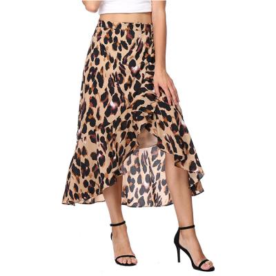 China Breathable Ladies Leopard Print Skirt Split Ruffle Leopard Wrap Waist Bow Midi Bohemian Skirts for sale