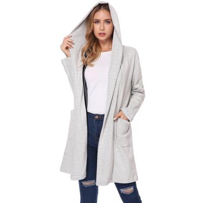 China Autumn Cotton Female Casual Anti-Wrinkle Material Outdoor Long Sleeve Loose Hooded Cardigan With Side Pockets for sale