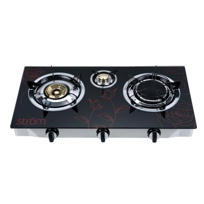 China Luxury tempered glass 3 burner gas cooker with competitive price and gorgeous design for sale