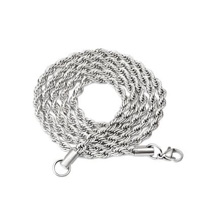 China Factory Wholesale 3mm 20inch 100pcs Hiphop Fashion Jewelry Silver Color Stainless Steel Rope Chain For Men Hip Hop Punk for sale