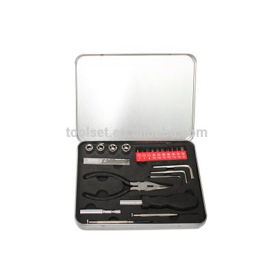 China Tin Box Tool Set 24pcs Mini Metal Tool Box, Small Household Tool Kit Case for sale