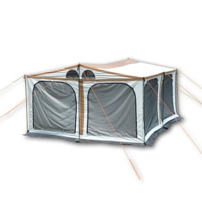 China Outdoor iron bar baking camping tent with awning super space sun protection, rain and mosquito proof tent for sale