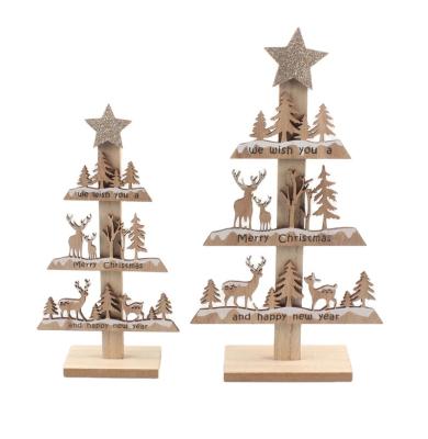 China Christmas Tree Gifts Simple Wooden Standing Simple Christmas Atmosphere Wooden Decorations for sale