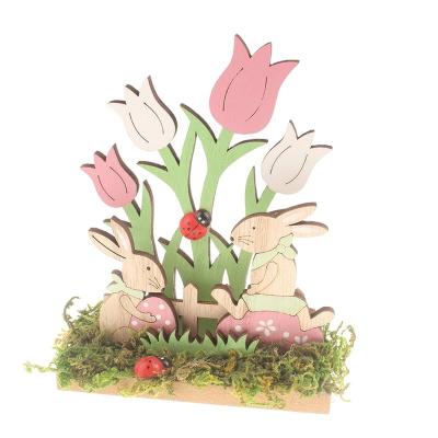 China Hot Selling Wooden Craft Easter Supply Spring Wooden Flower With Table Home Decoration for sale