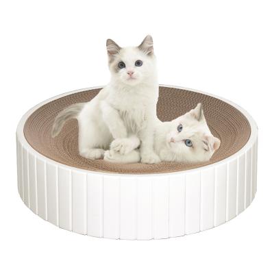 China Sustainable Recyclable Scratch Panel Workspace Round Double Sided Scratching Corrugated Board Ronud Bed 2in1 Cat Scratcher Bed for sale