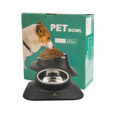 China New Sustainable High Stainless Steel Tilt Raised Non-Slip Pet Feeder Single Bowl For Dog And Cat for sale