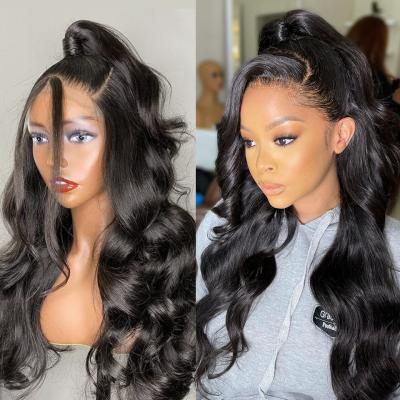 China 100% Silky Straight Brazilian Human Hair Lace Front Wig For Black Women, 4*4 HD Lace Body Wave With Baby Hair for sale