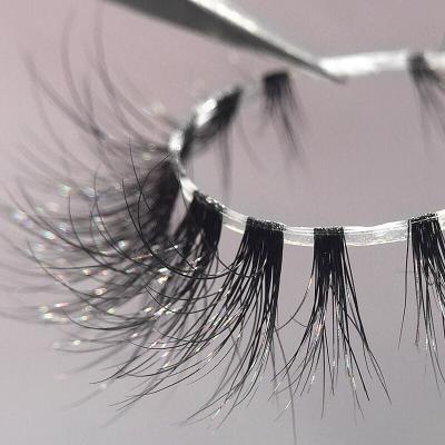 China Mink Eyelash Clear Band False 3D Vegan Strip Natural Wholesale 3D Strip Lashes Invisible Eye Lashes for sale