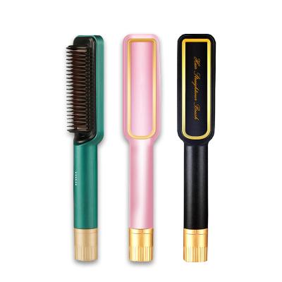 China Rv Best New Wholesale Brazilian Professional 2 in 1 Hair Curler Infrared Electric Permanent Flat Irons Beard Hair Straightener Brush for sale