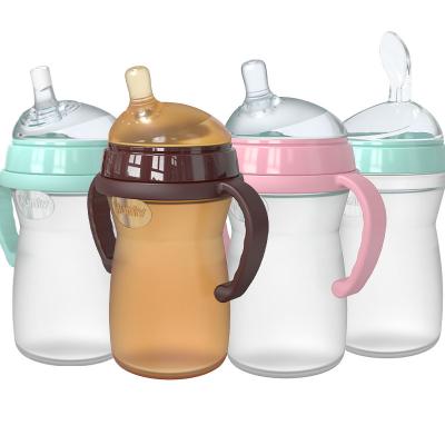 China BPA Free Drop Resistant Liquid Silicone Wide Mouth 260ML Baby Bottle With Multiple Replacement Nipples for sale