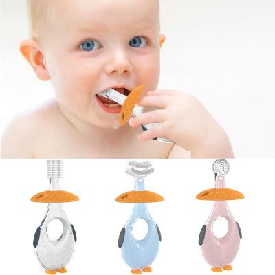 China Anti-swallow /foldable /soft silicone stiffens suction cup toothbrush food grade silicone infant children adult training toothbrush with soft bristles for sale