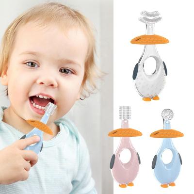 China Anti-swallow /foldable /soft silicone stiffens baby silicone cartoon toothbrush eraser toothbrush cleaning children for sale