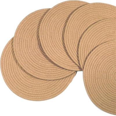 China Brown Meal Pot Mat Cotton Thread Woven Cotton Rope Mat Viable Handmade Insulated Nordic Single Cup Mat Cup Mat for sale