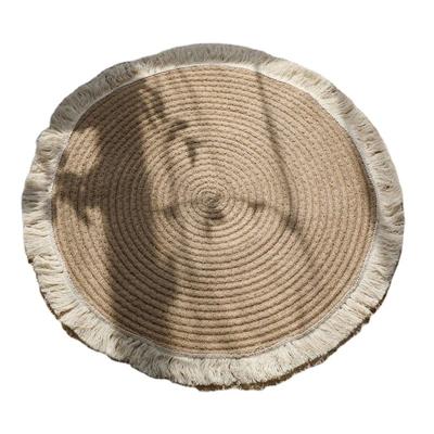 China Washable Cotton And Tassel Woven Canvas Mat Rope Woven French Window Floor Carpets Round Study Tea Room Tea Table Mat for sale