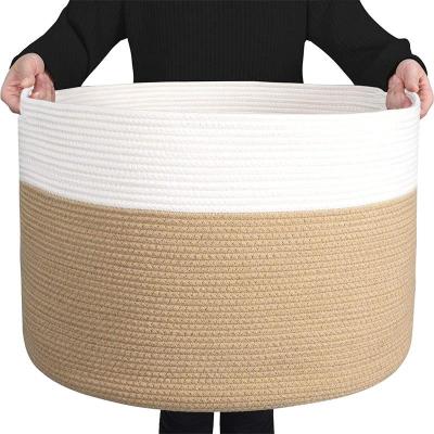 China Environmentally friendly and non-irritating sustainable foldable woven cotton rope storage basket for laundry and dirty clothes storage for sale