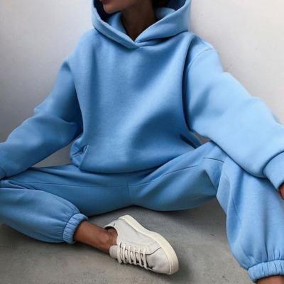 China Wholesale Nylon/Cotton Women's Tracksuit Suit Fashion Warm Hoodie Sweatshirts Two Pieces Long Hoody Oversized Solid Casual Pullovers Pant Set for sale