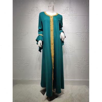 China Blue Vintage Muslim Maxi Dress Robe Gown With Gold Flower Rim Islam Clothing Robe 2021 Fashion A for sale