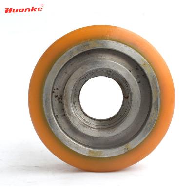 China LOAD wheel bidding 150x60mm electric pallet truck PU bearing load wheel with double bearing 6205 and 6206 for sale