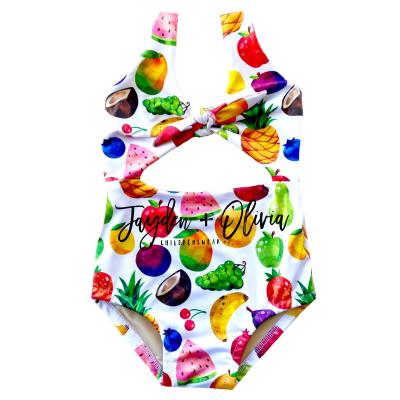 China New Little Girls Bikini Fruit Print Cutout Swimwear Nylon Fabric Antibacterial Sleeveless Young Girls Swimwear for sale