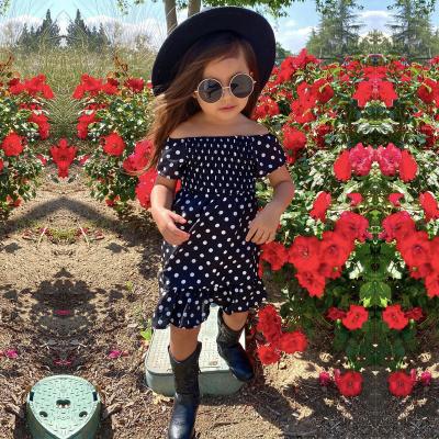 China Hot Selling Polyester/Cotton Toddler Girls Summer Casual Dress Fashion One-Shoulder Baby Polka Dot Pleated Dress for sale