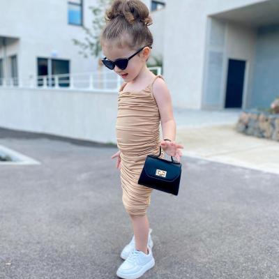 China Polyester/Cotton Toddler Girl Summer Dress Popular Solid Color Casual Vest Pleated Skirt Dress Girl A Line for sale