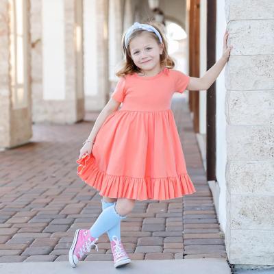 China 2023 Summer Hot Children's Shimmer Pleated Crew Neck Dress Lovely Solid Color Short Sleeve Baby Dress for sale