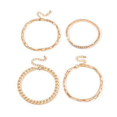 China FASHIONABLE Personality Simple Metal Thick 4 Pcs Zircon Anklet Chain Set for sale