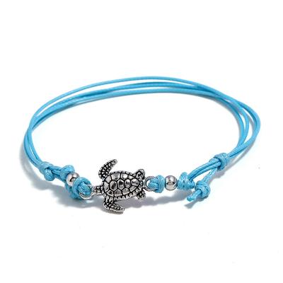 China TRENDY Summer Beach Turtle Shaped Charm Rope String Anklets For Women for sale