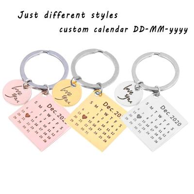 China Fashion Drop Shipping Stainless Steel Calendar Key Chain Anniversary Wedding Anniversary Key Chain Gifts For Lovers Key Ring With Love You for sale