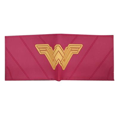 China Movie Wonder Woman W Logo Cute Bi-Fold Red Short Multifunctional Hot Leather Wallet For Girl Coin Bag for sale