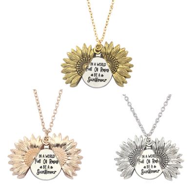 China Fashion Custom In A World Full Of Roses Be A Sunflower 3 Colors Open Pendant Sunflower Pendant Necklace for sale