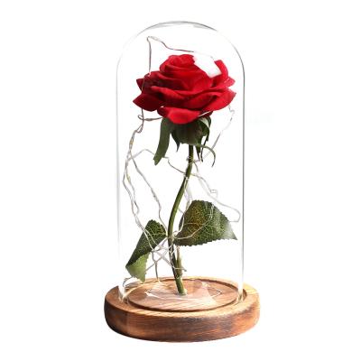 China No Beast Artificial Flower Dome Rose LED Light Wedding Glass Beauty and Decoration for Valentine's Day Mother's Day Gift for sale