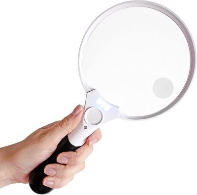 China Extra Large Lens 5.5 Inch 2X 4X 25X Extra Large Lens LED Handheld Magnifier With Light for sale