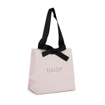 China Recyclable Custom Costume Jewelry Luxury Gift Packaging Paper Bag With Ribbon Handle for sale