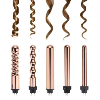 China Rohs 13-25mm 5 In 1 Curling Wand Set Interchangeable Barrel Curling Iron for sale