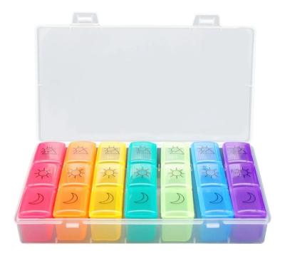 China Large Capacity Portable Medicine Pill Box Eco-friendly Weekly Pill Organizer 7 Days 21 Compartment Weekly Pill Case for sale