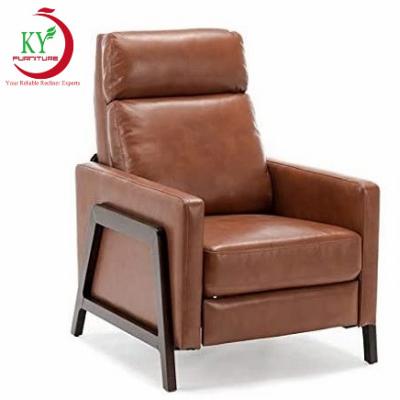 China European Design (Size) JKY Adjustable Furniture Push Back Wooden Arm Recliner Chair With Faux Leather For Living Room for sale