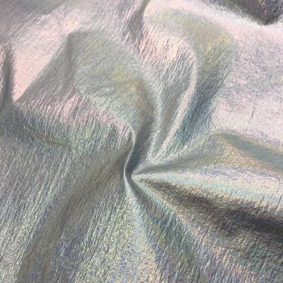 China Waterproof Bright Crinkle Foil Transfer Coated 400T Taffeta Tan Nylon Reflective Sticker Print For Dancewear Fashion Women Jacket for sale