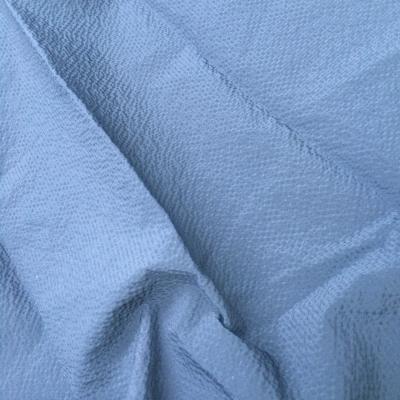 China Popular Jiangsu Polyester T400 Stretch Cotton Seersucker Pleat Anti-Static Fabric Preshrunk Radiation Resistant Blue For Dress Shirt for sale