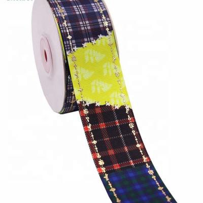 China Grosgrain High Tenacity Check Decoration Color Ribbon Printed Ribbon For Christmas Gift Wrapping for sale