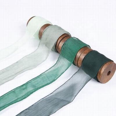 China High Tenacity 16 Colors Luxury Lightweight Chiffon Ribbon 25mm Roll Green Silk Ribbon For Flower Decoration for sale