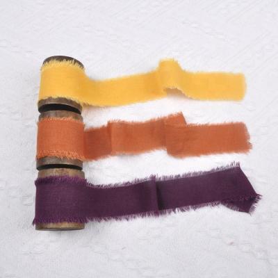 China Sustainable Gift Wrap Fringed Edge Ribbons Cotton And Linen Ribbon For Decoration for sale