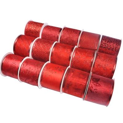 China High Tenacity 6.3CM Red Series Sprinkled Gold Wedding Ribbon Satin Veil Party Quality Printed Ribbon For Clothing for sale